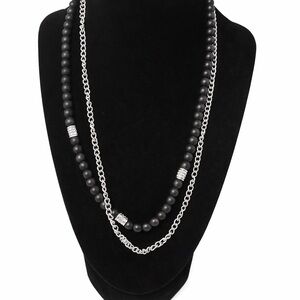 Claire’s Black Beaded & Silver Chain Layered Necklace - Women Jewelry
